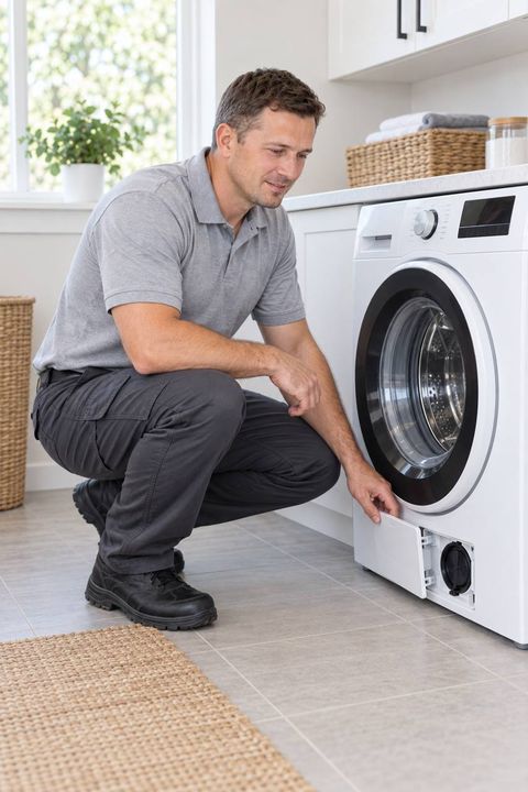 Bohicket Appliance Repair technician at a front-load washer